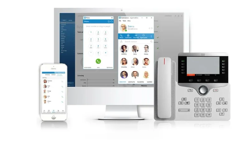 SonicVoIP mobile app, desk phones, and web portal interface